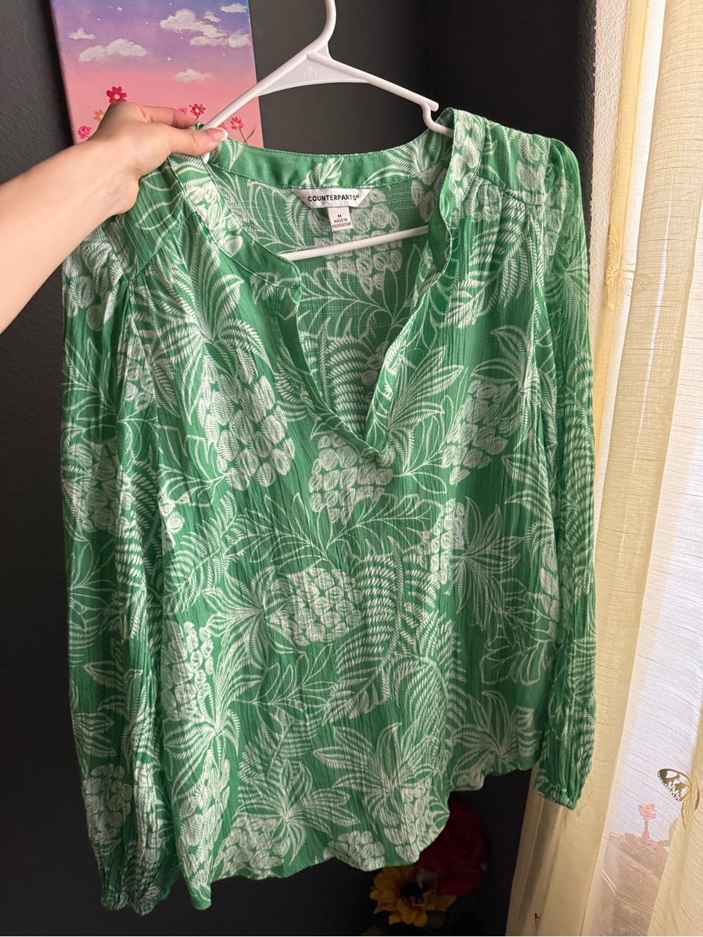 Counterparts Green & White Tropical Print Blouse